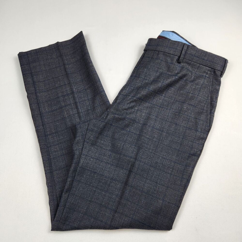 TravelSmart Wool Blend Dress Pants Mens 34x32 Windowpane Gray/Blue Sleek